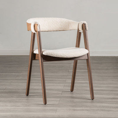 Mid-Century Modern 2Pc Side Chair Padded Seat And Back Curved Panel Back Walnut And Beige Finish