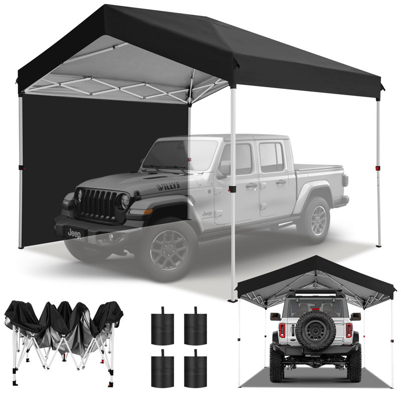 10x10 Carport, Pop up Canopy with 1 sidewall, Black