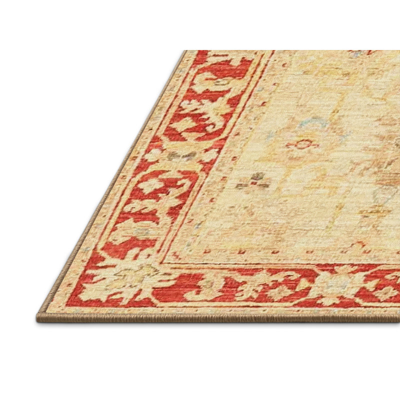 Tapis traditionnel rouge / jaune Collegiate, Rectangle 5 pi x 7 pi