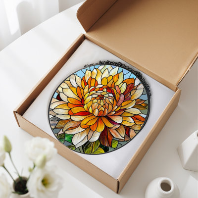 Panneau de vitrail à motif floral H 12 po