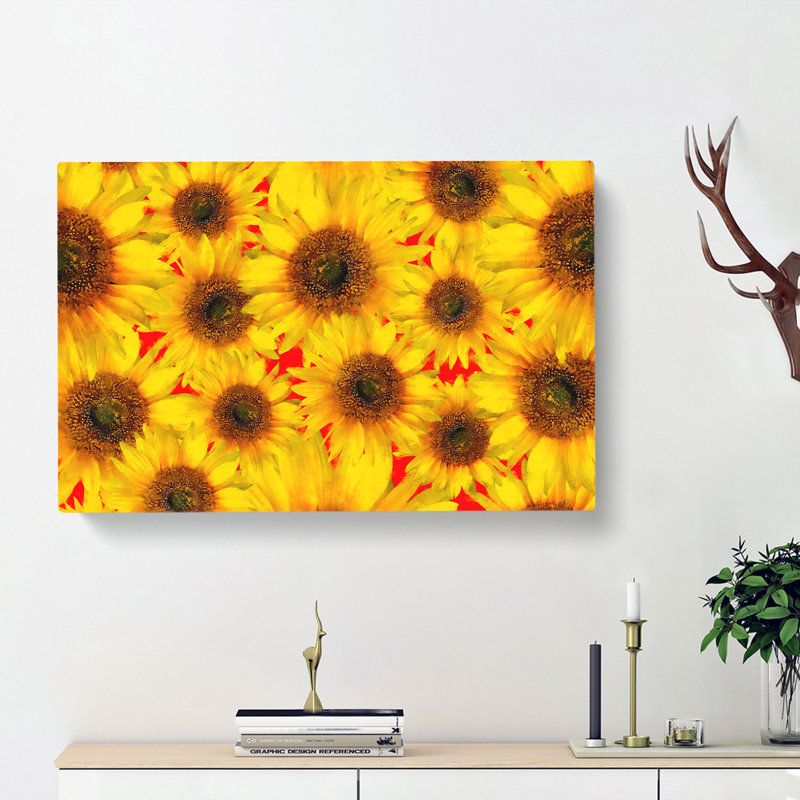 Wall of Yellow Sunflowers - Wrapped Canvas, 50cm H x 76cm W x 3cm D
