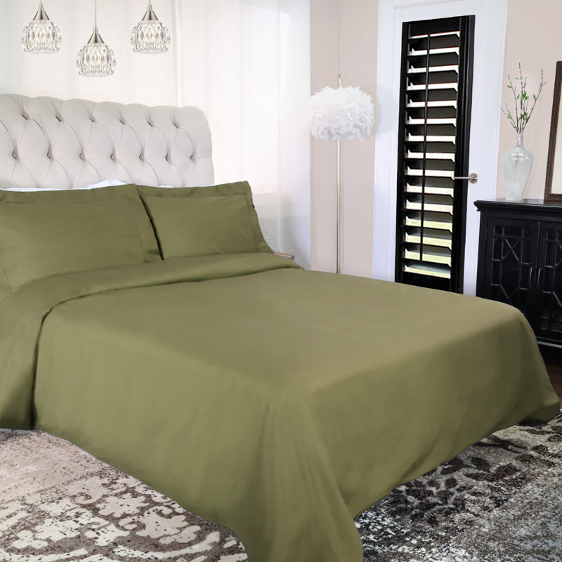 Superior Quality 300-Thread Count 100% Cotton Percale Duvet Cover Set, Twin Duvet Cover + 1 Sham, Sage