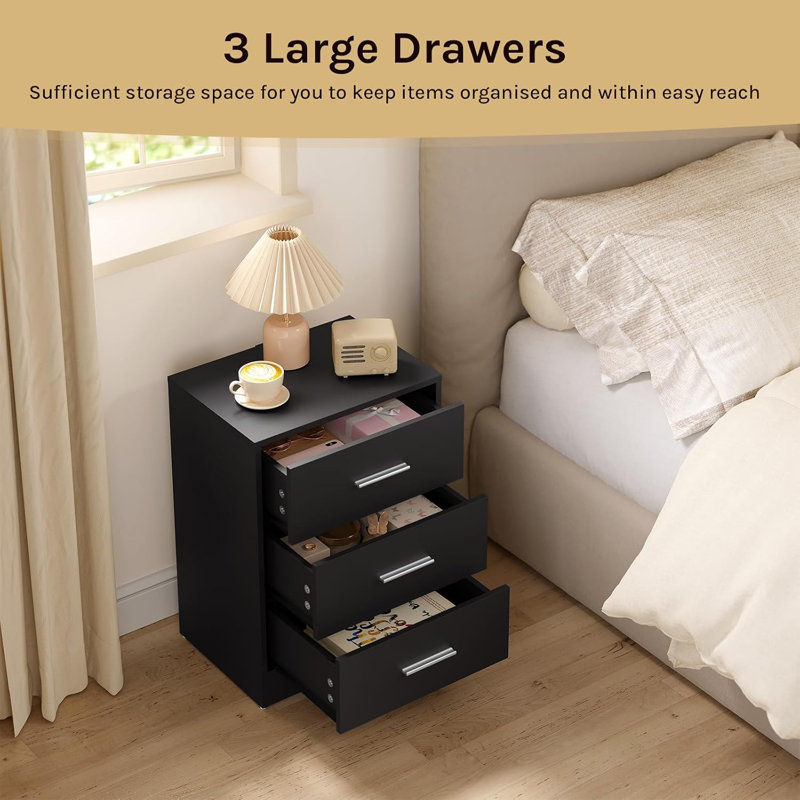 39cm W Manufactured Wood Bedside Table, Black