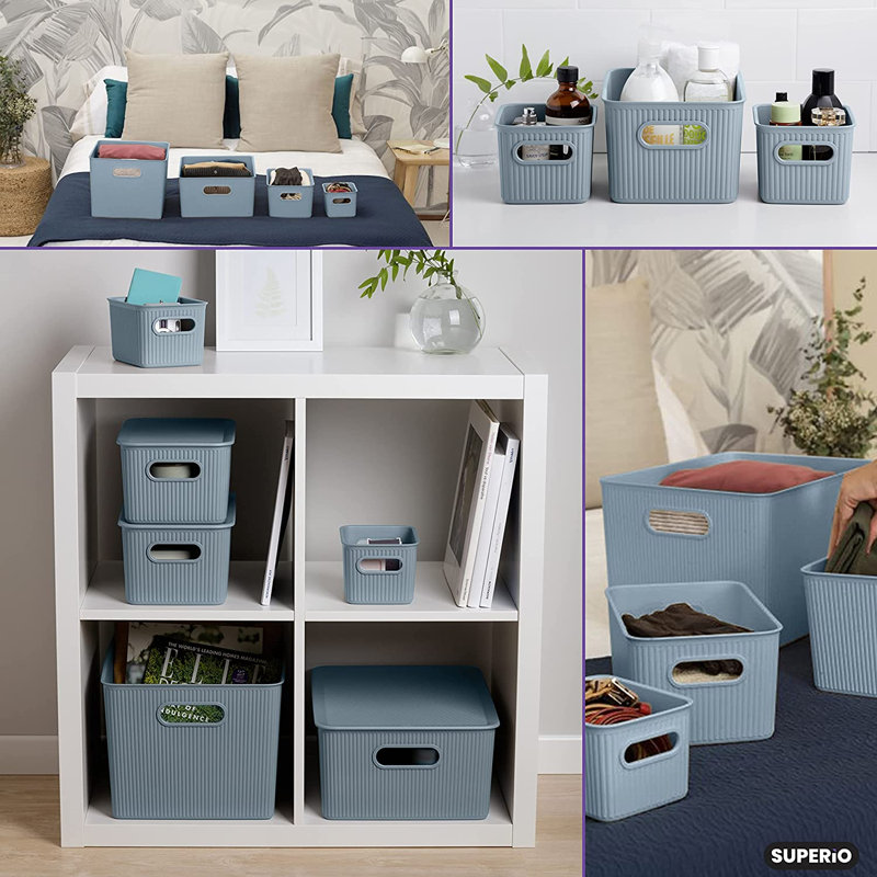 Paniers de rangement en plastique, Pierre bleue, 2