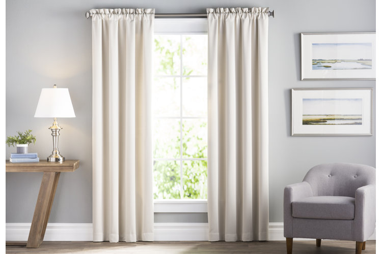 ivory curtains in a coastal living room