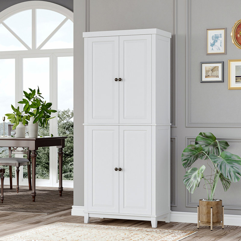 Armoire de rangement de cuisine de 72,5 po de hauteur, armoire autoportante avec 4 portes à fermeture en douceur et tablettes réglables pour la salle à manger HOMcom, blanc vieilli