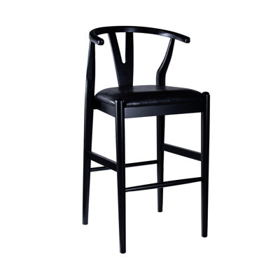 Tabouret Cera, siège en similicuir, bois d'hévéa noir