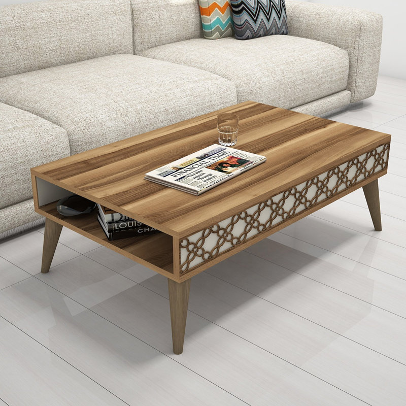 Modern Coffee Table, Walnut & Cream, 41.3 x 14.4 x 23.6 inches | 100% Melamine Coated Particle Board, Thickness: 0.7 inches | Stylish Geometric Design with Plastic Legs | Perfect for Living Room & Contemporary Spaces