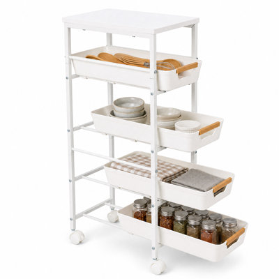 Chariot de rangement mince avec chariot à roulettes en bois avec roulettes 24 cm et 24 cm de largeur MH-2531