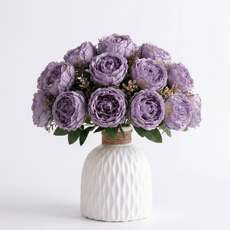 Pivoines artificielles en soie dans un vase, décoration florale pour centre de table de mariage Boho, Mauve