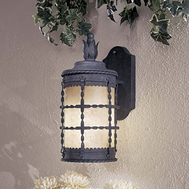 Puccio Aluminum Wall Light, Champagne Hammered Glass, Spanish Iron