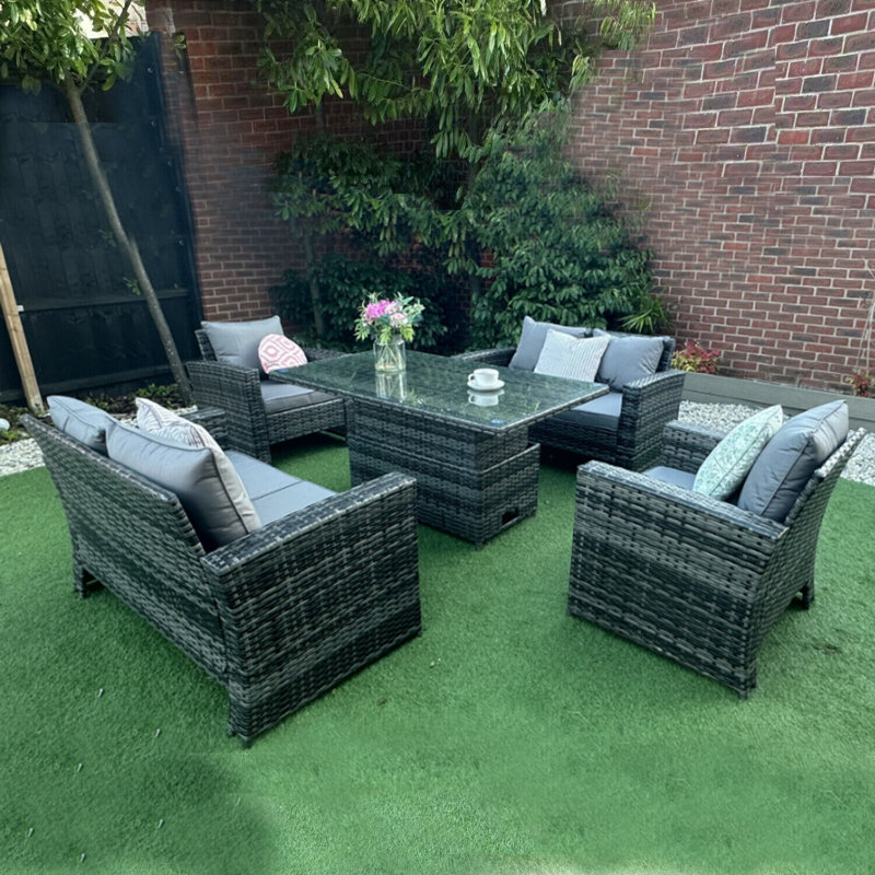 Wicker 6 - Person Garden Lounge Set with Cushions