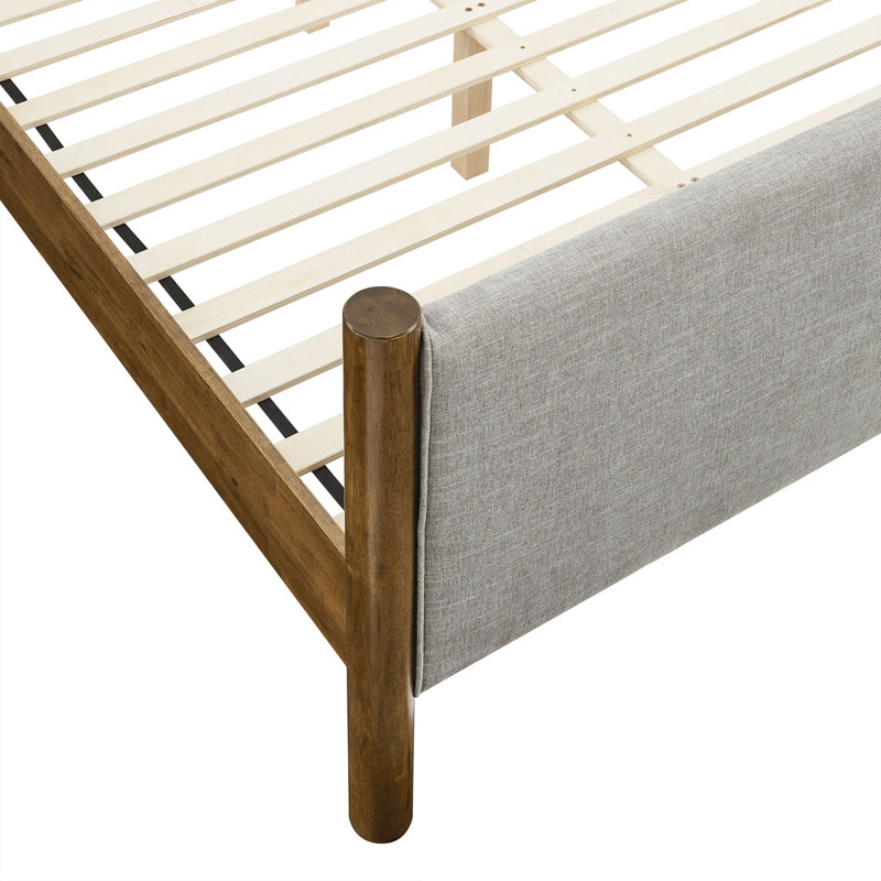 Lit plateforme tapissier Maven Boucle, Noyer blé, Bois massif et bois manufacturé, Grand