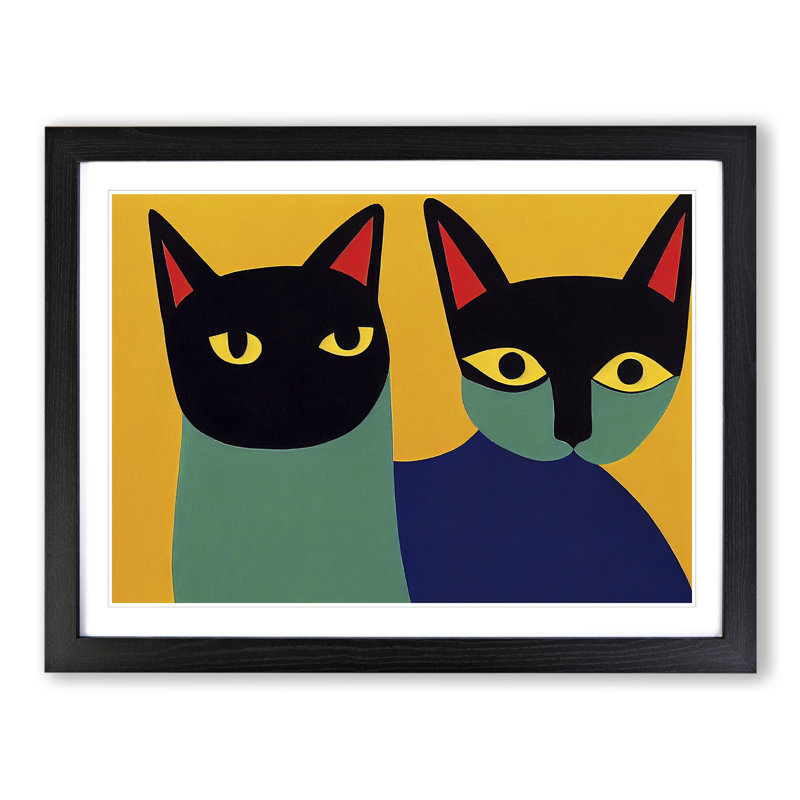 XH1022-9248X Two Abstract Cats Vol.4 - Single Picture Frame Print, Black Framed, 46cm H x 64cm W x 2cm D
