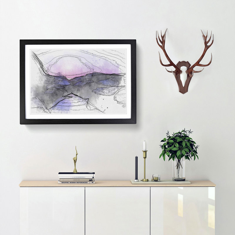 Purple Sunset in Peace Island in Abstract - Picture Frame Graphic Art Print, 60cm H x 91cm W x 2cm D, Black