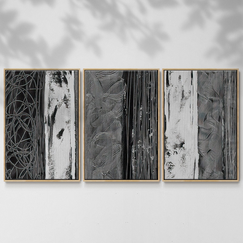 Printed Brushed Nickel Abstract I - Multi Piece Framed Canvas, 24" H x 48" W x 2" D, Natural 
