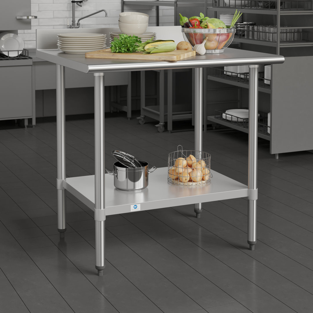 Commercial Stainless Steel Kitchen Prep and Work Table with Shelf and Backsplash Flash Furniture