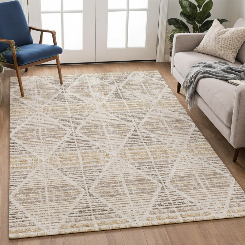 Machine Washable Indoor/Outdoor Chantille ACN2671 Geometric Rug, Beige, 3' x 5'