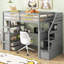Lit mezzanine simple gris avec bureau, escalier de rangement et tablettes de stabilité, espace-543253123-543253120