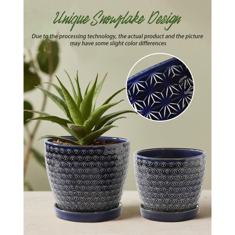 Set Of 2 Blue Ceramic Plant Pots