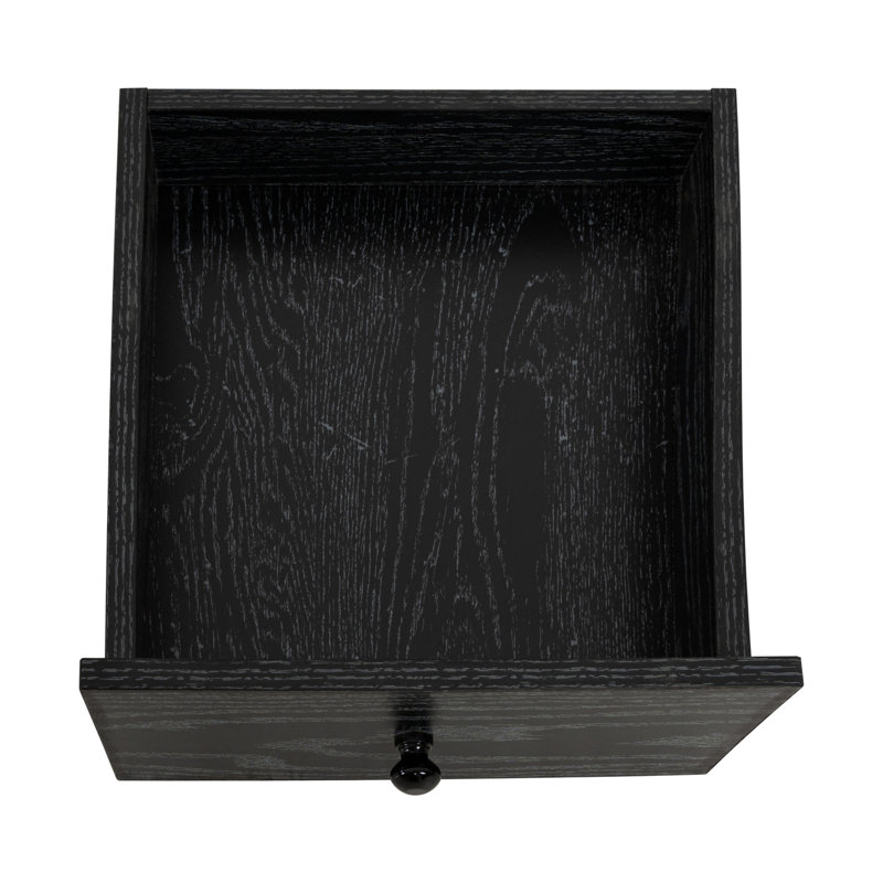 Inus 2 Tier End Table with Drawer and Storage Cabinet, Side Table with Sliding Drawer for Bedroom, Distressed Black