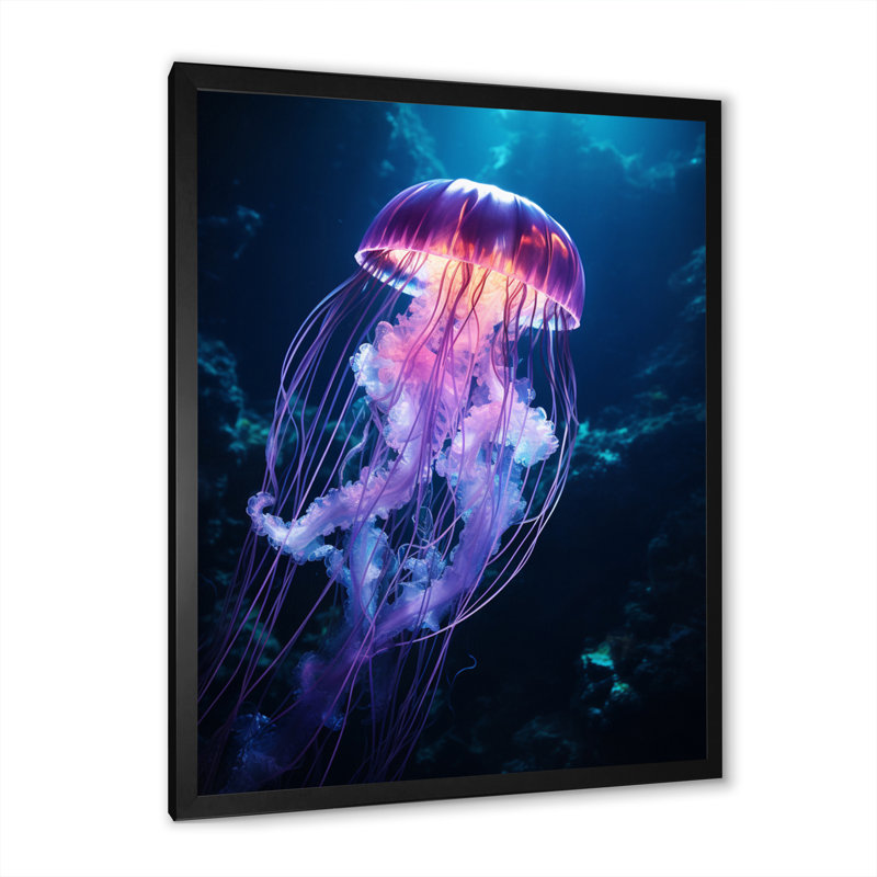 Vannatter Ethereal Glow Jellyfish I - Imprimé, H 32 po x l 24 po x P 1 po, Cadre photo noir