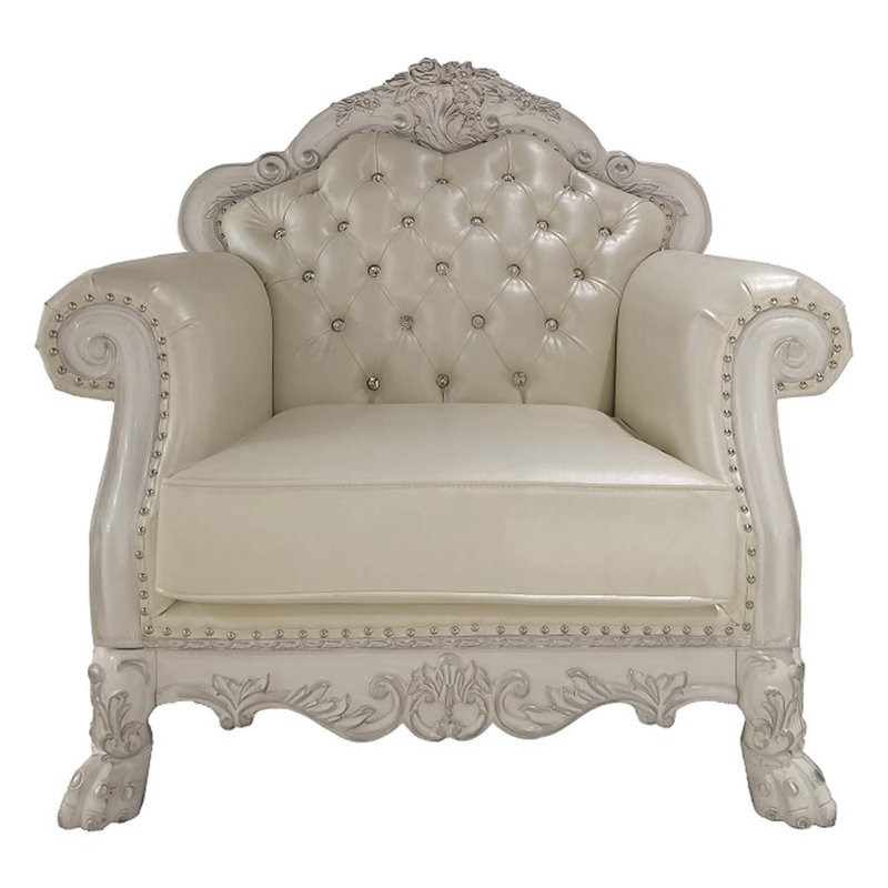Chaise Dresden avec 2 coussins, similicuir et finition blanc os