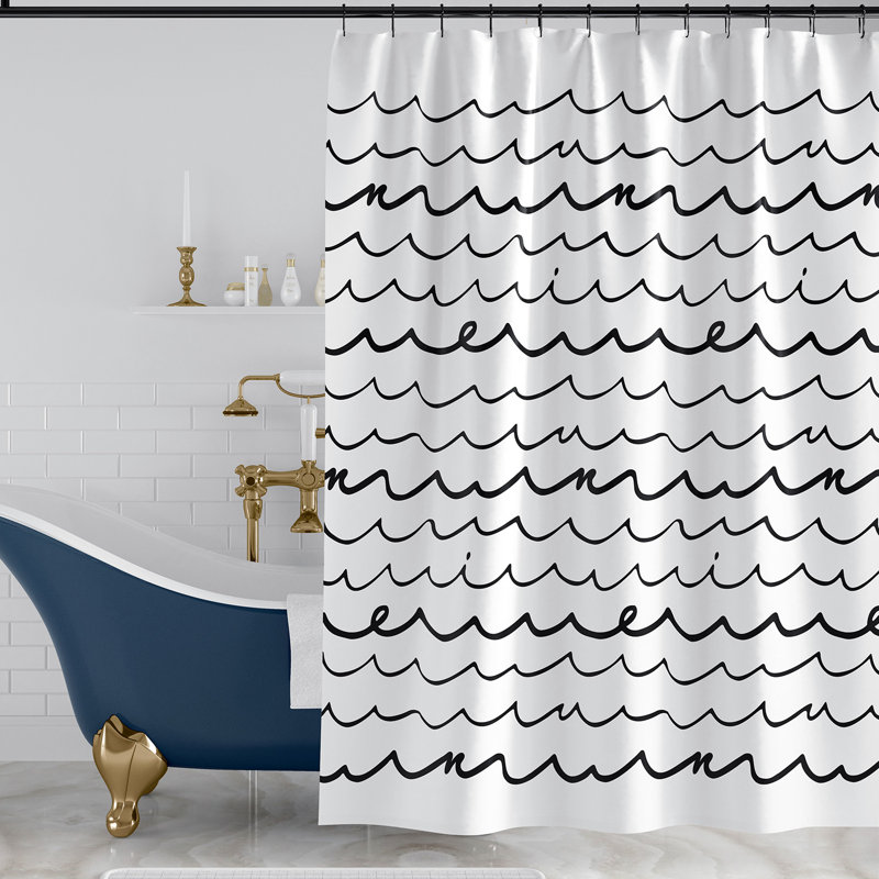 Rideau de douche imperméable à rayures simples, Noir