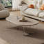 Table basse beige en bois manufacturé et ovale-974456035