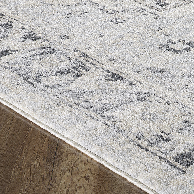 Gray and Cream 5' x 7' Reversible Oriental Synthetic Rug