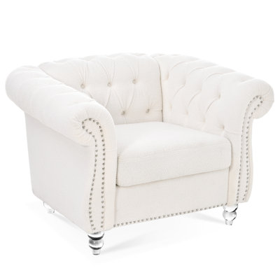Living Room 1 Seater Lounge , White Upholstery, Foam & Pocket Springs Seat, Solid Wood + Plywood Framework, Acrylic Legs Style, 38.75"W X 32.22"D 28.38"H For Elegant Area, Velvet Covered, Filled,