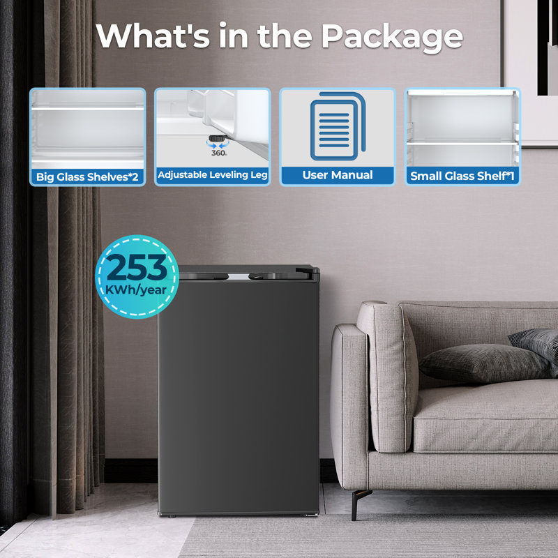 Electactic 4.5 Cu.ft Mini Fridge With Freezer - Reversible Door, Adjustable Thermostat, Low Noise