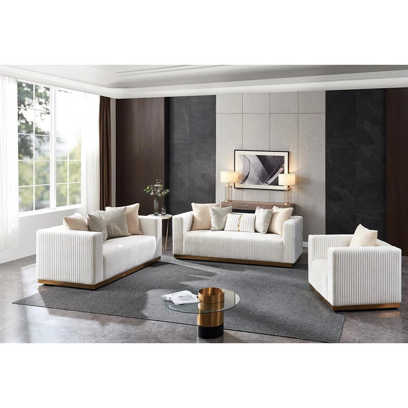 Whetzel 3 - Piece Living Room Set, Ivory Fabric