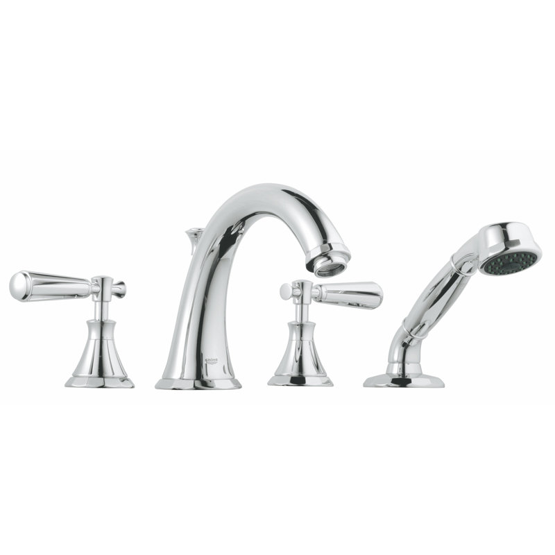 Kensington Double Handle Deck Mounted Roman Tub Faucet Trim with Handshower, StarLight Chrome