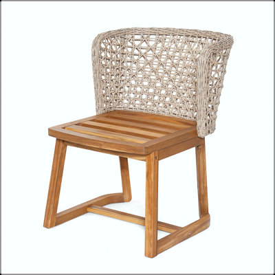 Chaise de salle à manger en bois d'acacia avec dossier en osier brun clair et coussin beige