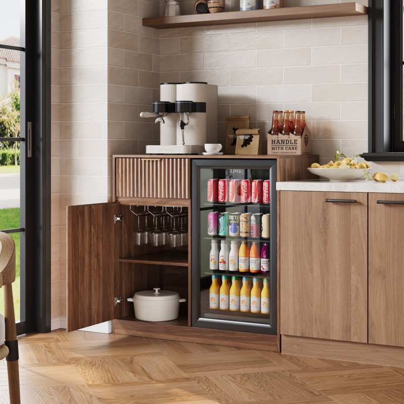 Grande armoire à café avec espace réfrigérateur, mini armoire réfrigérateur avec rangement pour le vin, support de réfrigérateur, buffet, table, armoire à vin pour cuisine, salle à manger