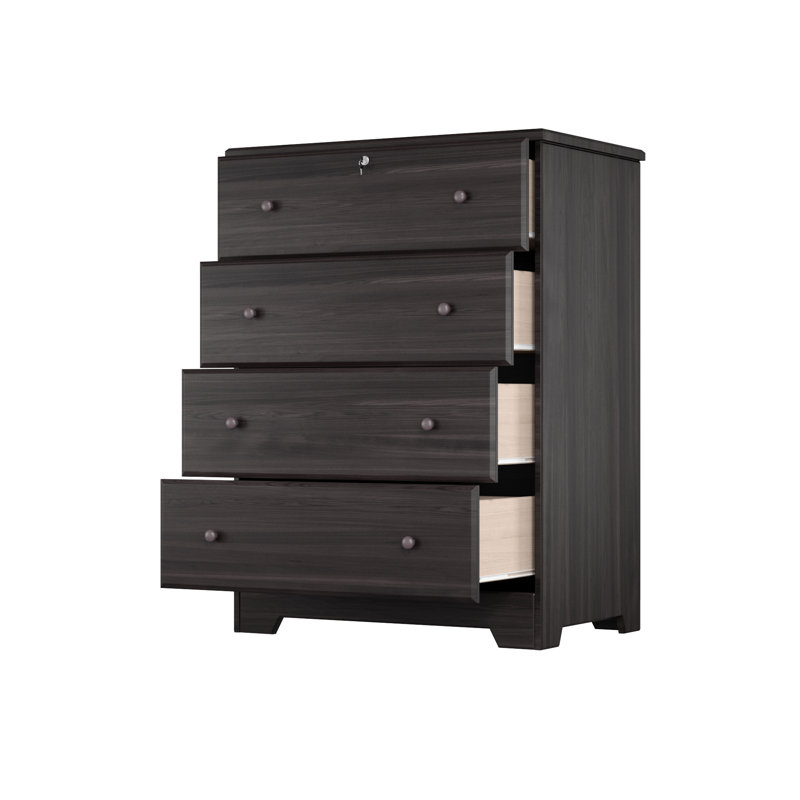 Commode 4 tiroirs en bois massif Raiqa, Tabac