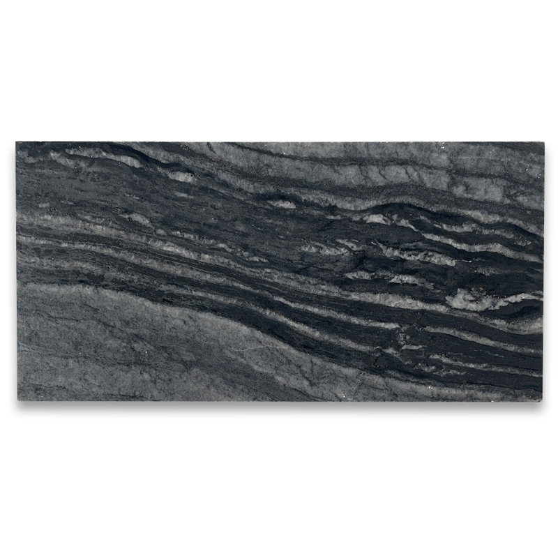 Silver Wave Black Forest Marble 3 in. x 6 in. Marble Tile