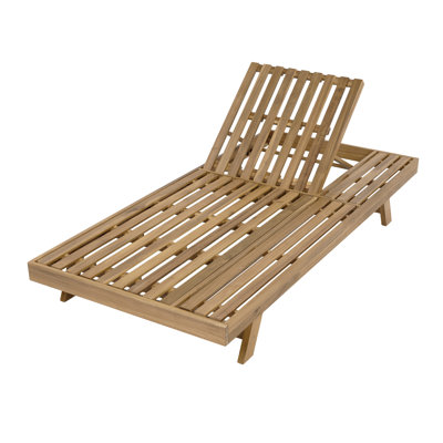 Chaise longue en bois d'acacia pliable aux 2/3 avec dossier réglable et surface de rangement plate, finition brun clair non rembourrée, pour patio de jardin