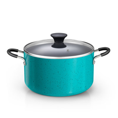 Cook N Home Professional 6 Quart Nonstick Stock Pot with Lid, Riveted Handles, Soup Pot for Holiday Feasts, Stockpot with Even Heating, Induction Cookware, Oven & Dishwasher Safe, Turquoise