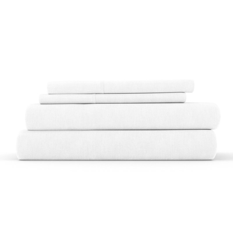 Linen Bamboo-Blend Breathable Luxury Bed Sheet Set, White, Twin Sheet Set + Fitted Sheet + 1 Pillowcase