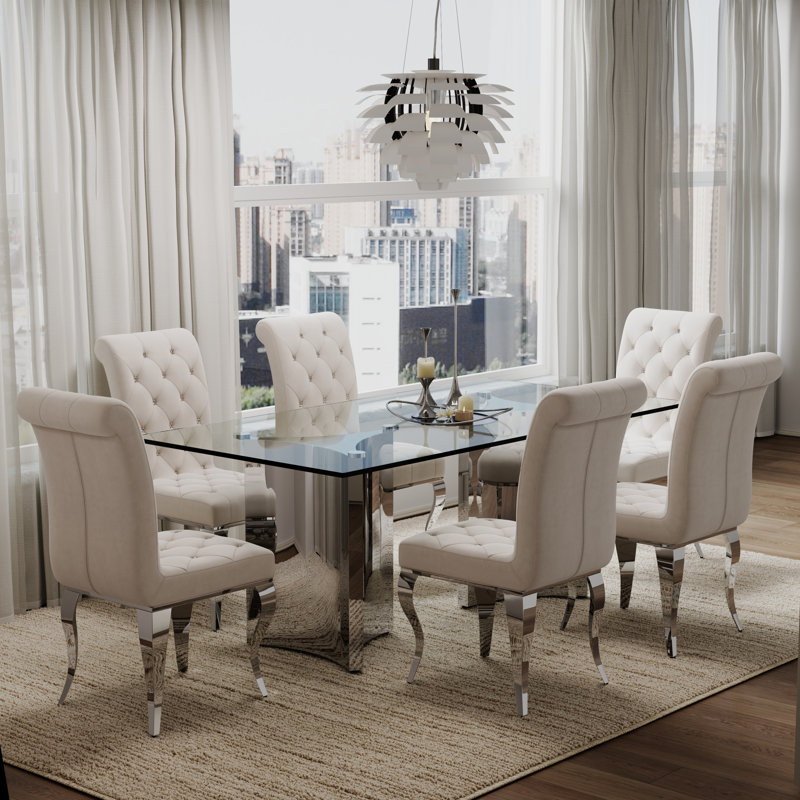Chaises de salle à manger en velours blanc et argent Kiall