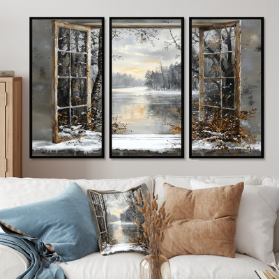 Frosty Dawn Winter Windows Scenery II - Ensemble de décorations murales paysage d'hiver