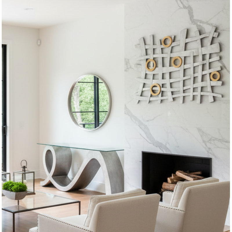 66'' W Glass Console Table, Sliver
