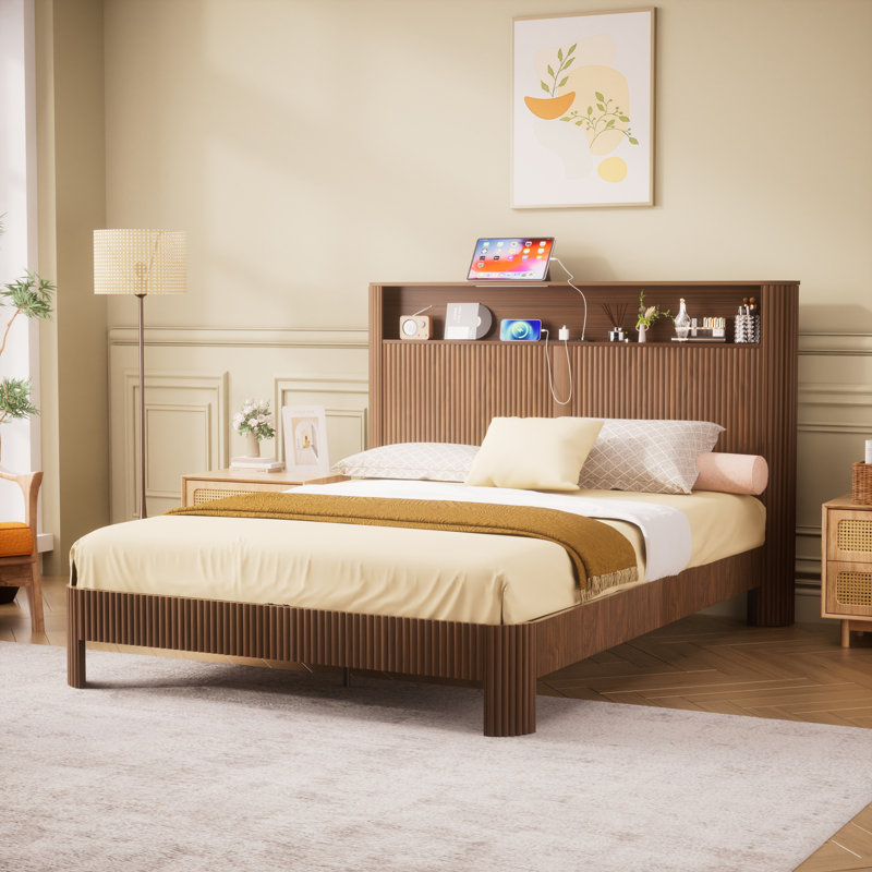 Queen-Size Slatted Bed Frame With Storage