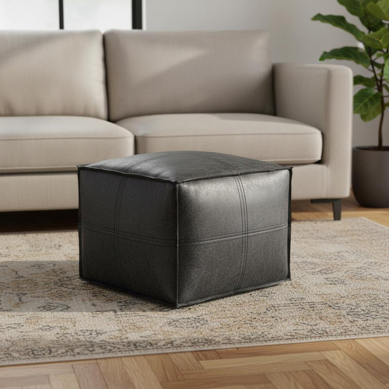 Pouf ottoman en similicuir noir de 45 cm