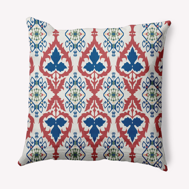 Coussin décoratif d'intérieur/d'extérieur, Bleu cobalt foncé / rouge, 16 po x 16 po