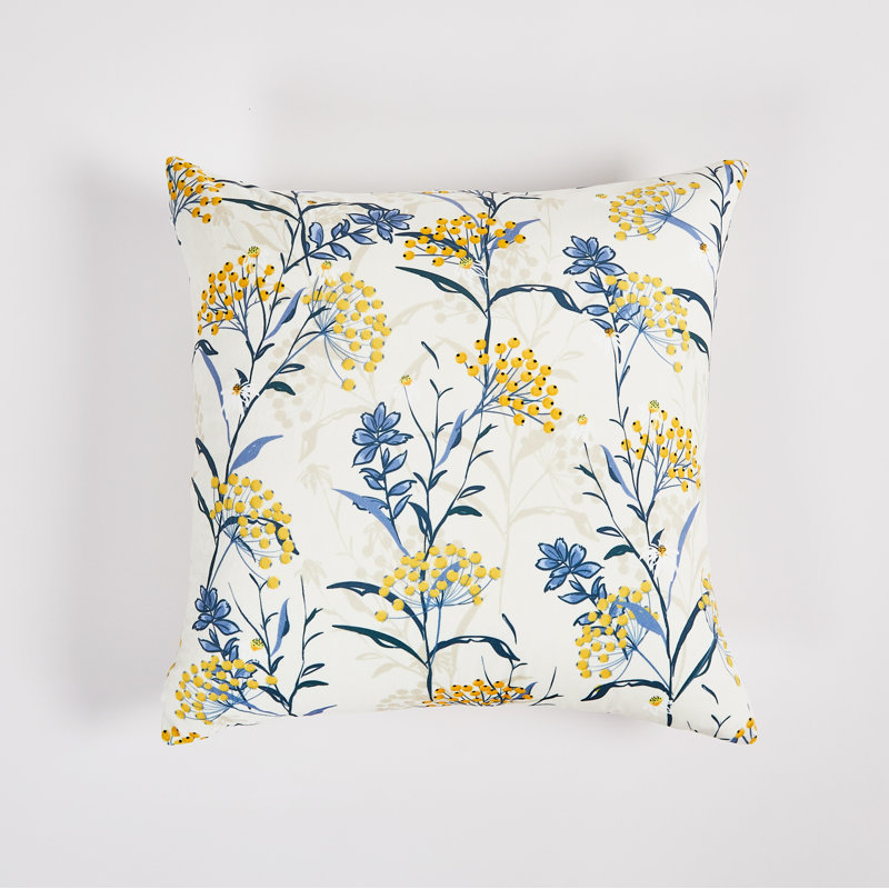 Floral Yellow Navy Throw Pillow 20"