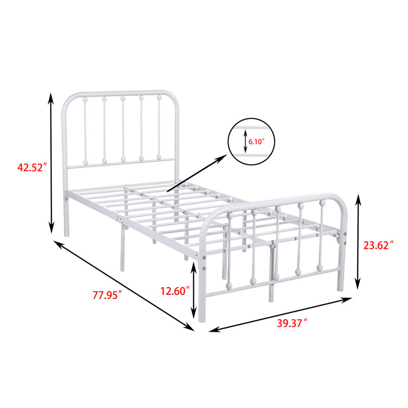 Glyn Metal Slat Bed, Twin, White
