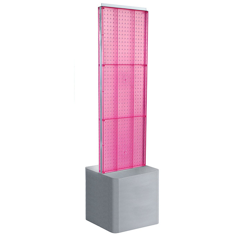 Two-Sided Pegboard Floor Display on Adjustable Studio Base. Panel Size: 16"W x 60"H